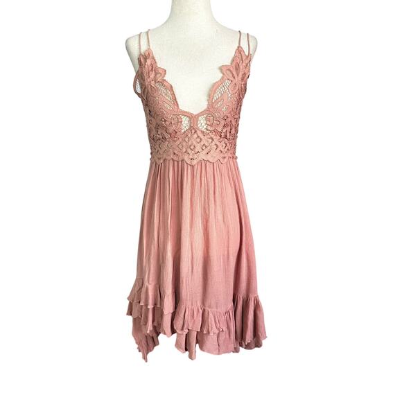 Free People Pink Rose Adella Mini Slip Dress Women's Size Large | 41-45-3 - Picture 1 of 8